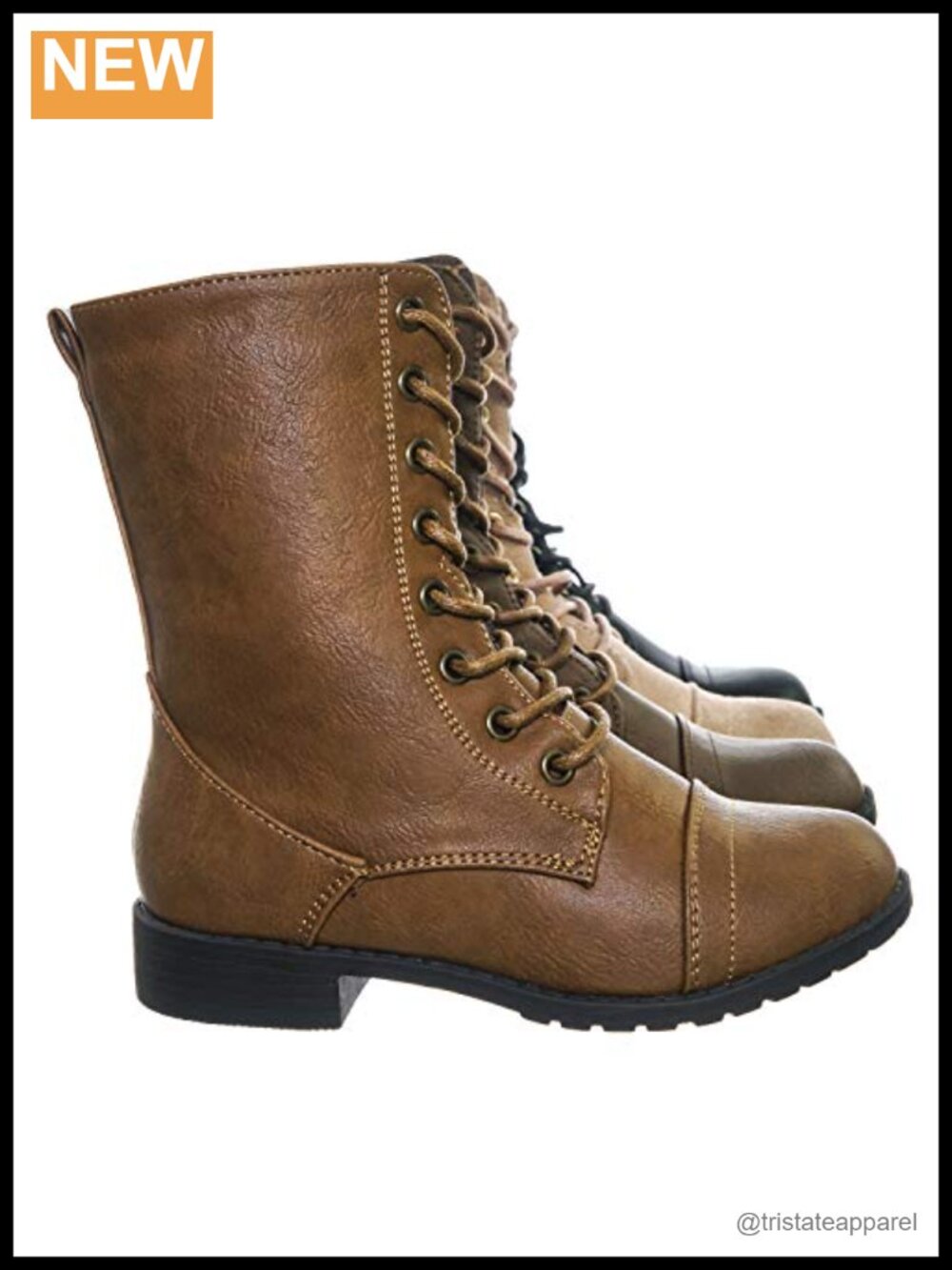 Vegan Suede Combat Boots Round Toe Lace Up Ankle Cuff Low Heel